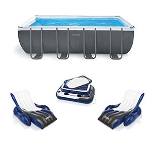 Intex Ultra XTR Rectangular Frame Set Above Ground Pool with Floating Recliner Lounger and Inflatable Mega Chill II Beverage Cooler Pool Float