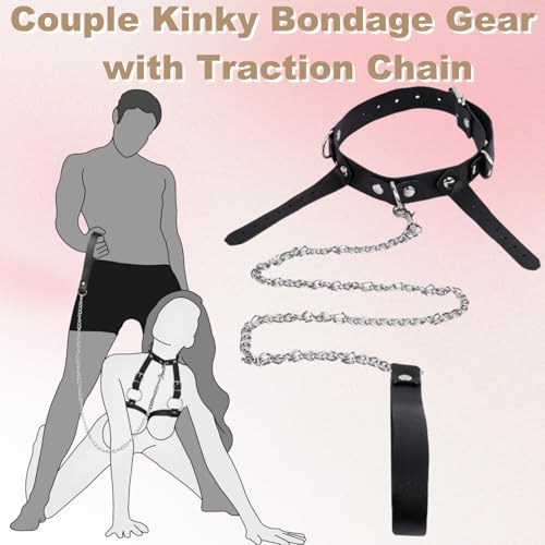 Image of BDSM Sex Bondage Breast Restraints Set, B to E Cup Boobs Harness Restraints Adjustable Collar Handcuffs with Traction Chain, Sex Straps Bondage Gear Accessories Sex Toys for Women Couples Kinky