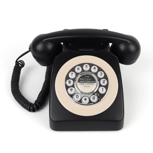Téléphone fixe vintage contre les ondes, appareil filaire classique noir avec bouton rappel
