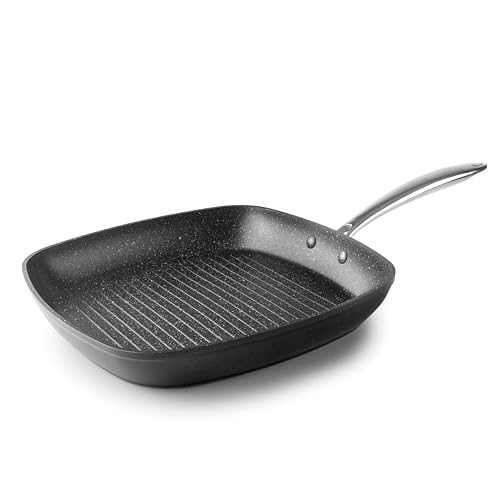 Lacor - 27158 - Grill Easy, Aluminio Forjado, Recubrimiento Antiadherente Tricapa, Mango Ergonómico, Libre de PFOA, Fondo Full Induction, Lavar a Mano, Apta para Inducción, Apto para Horno, 28x28cm
