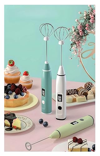 Image of FELICIA FINEST COLLECTIONS Handheld LED Display USB Rechargeable Milk Frother, 3 Speeds, Electric Milk Foam Maker Blender Mixer for Coffee, Latte, Cappuccino, Hot Chocolate, Egg Whisk (Green)