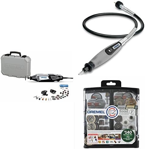 Dremel Gift Kit- Rotary Tool with 3 Attachments and 100 Accessories- Micro Sander, Wood Carver, Router, Grinder, Polisher, Etcher, and Engraver- 4000-2/30 + Flex Shaft Attachment + EZ725 Accessory Kit