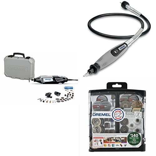Dremel Gift Kit- Rotary Tool With 3 Attachments And 100 Accessories- Micro Sander, Wood Carver, Router, Grinder, Polisher, Etcher, And Engraver- 4000-2/30 + Flex Shaft Attachment + Ez725 Accessory Kit #TOP12