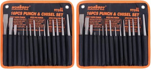 Image of HORUSDY 16-Piece Punch and Chisel Set, Including Taper, Cold Chisels, Pin, Center (Pack of 2)