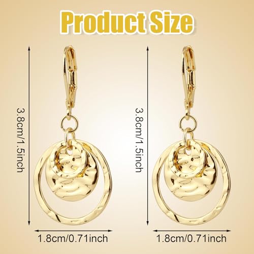 Disc Leverback Earrings for Women, Gold Disc Earrings Boho Disc Drop Earrings Hammered Circle Dangle Drop Earrings Trendy Gold Dangle Earrings for Gift Birthday Anniversary Valentine’s Day2