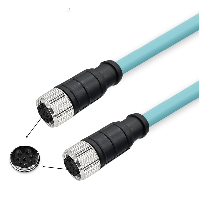 M12 to M12 Cat7 Ethernet Cable, 10Gbps Gigabit, IP67 Rated Waterproof Dustproof, Flexible PUR Jacket for Industrial Automation, Robotics (8 Pin A-Code Female to Female, 1 Meter)