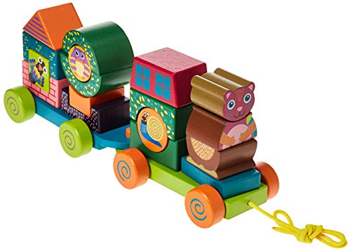 Image of OOPS Fun Forest & City Train - Wooden Pull Along Toy and Stacking Puzzle for Toddlers