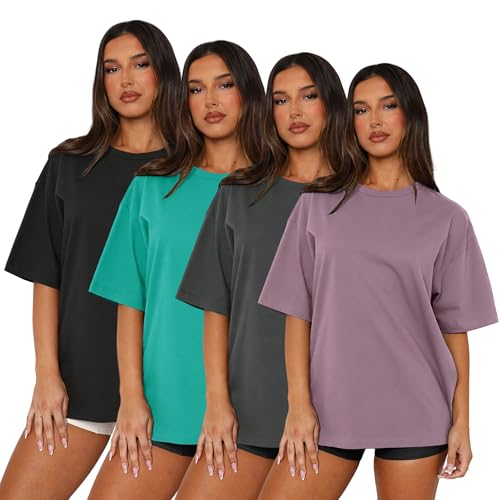 MAPICK 4 Pack Oversized Tshirts for Women Crew Neck Loose Fit Summer Baggy Tee Tops Short Sleeve Workout Shirt Clothes