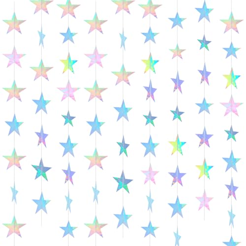 Image of Spakon 65 Feet Glitter Star Paper Garland Banner Hanging Decoration Star Streamers Double Side 2026 Graduation Decorations for Wedding Birthday Festival New Year Party Decoration (Iridescent)