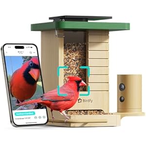 Birdfy Smart Bird Feeder with Camera Solar Powered, Slow-Motion Video & Night Insight, AI Identify 6000+ Species Lifetime Free, Ideal for Outdoors Bird Watching & Gifts for BirdLovers, Wood