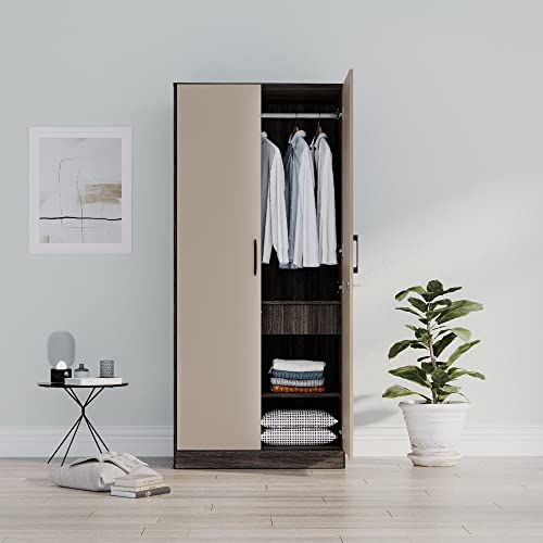 Image of Wakefit Wardrobe | 1 Year Warranty | Engineered Wood Almirah, Cupboard for Clothes Storage | 2 Door, 2 Shelves, Drawer, 1 Hanging Space | Cashmere Plus - Wyoming Maple-Frappe