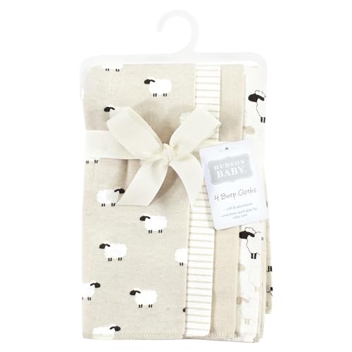 Image of Hudson Baby Unisex Baby Cotton Flannel Burp Cloths, Taupe Sheep, One Size