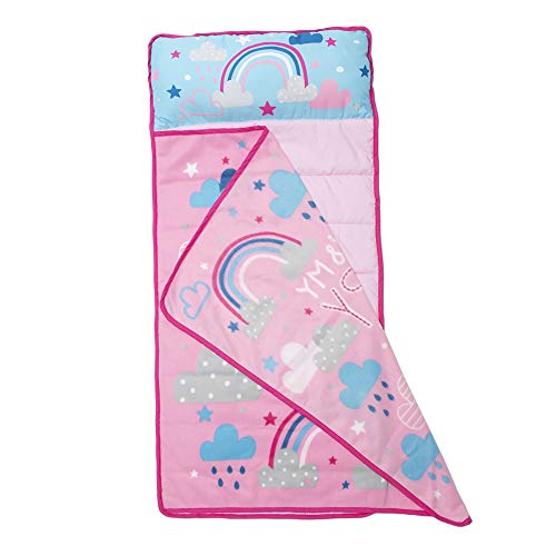 Funhouse Happy Rainbows Kids Nap Mat Set – Includes Pillow and Fleece Blanket - Great for Girls Napping During Daycare, Preschool, or Kindergarten - Fits Toddlers and Young Children