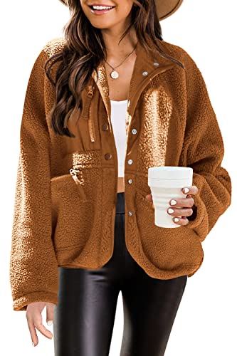 Senserise Womens Oversized Fuzzy Fleece Jacket Lapel Faux Fur Button Down Sherpa Outerwear Winter Coat(Camel,S) #TOP10