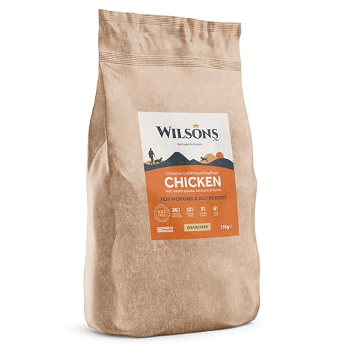 Wilsons - Working Dog Cold Pressed Dry Dog Food, Hypoallergenic, Grain Free, Natural Ingredients, Suitable for Adult Dogs and Puppies 2 Months and Up (Chicken) (15kg)
