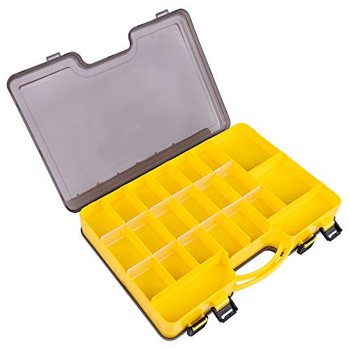 Goture Fishing Tackle Storage Hard Case 2 Sided Storage Trays Handle Portable Plastic Organizer Box 44 Compartments Sea Boat Accessory 12 8 3 Smoke Yellow #TOP1