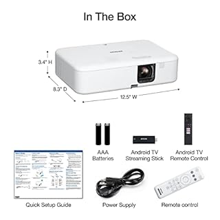 Epson EpiqVision Flex CO-FH02 Full HD 1080p Smart Streaming Portable Projector 3-Chip 3LCD, 3000 Lumen Color/White Brightness, Android TV, Bluetooth, 5W Speaker, Home Entertainment