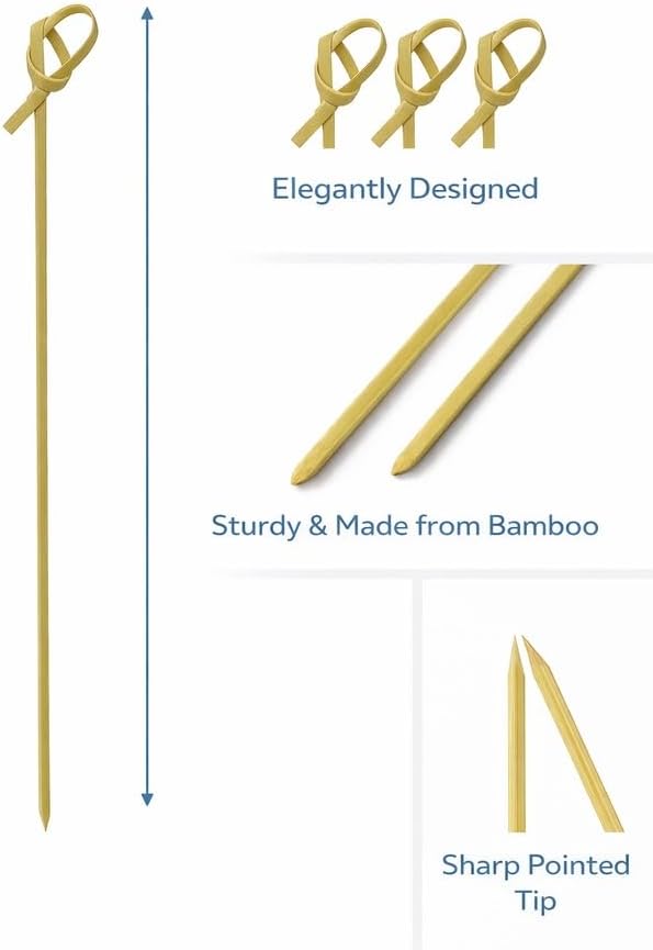 SweetGlob 100 Count, 4.7 Inch Bamboo Knot Skewer Cocktail Picks
