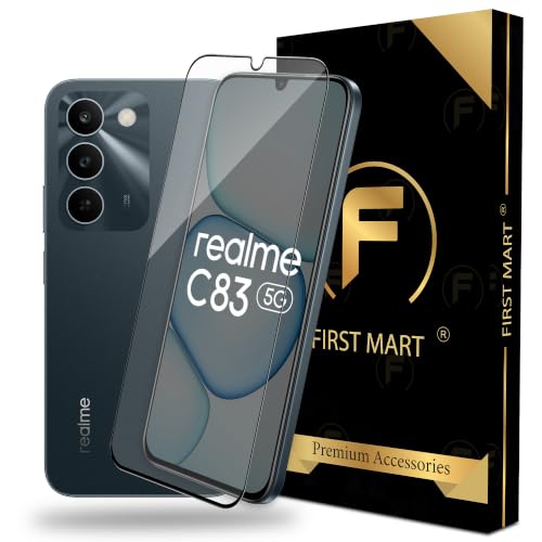 Image of FIRST MART Tempered Glass for Realme C83, 9H Full-Glue Screen Protector, 3D Edge-to-Edge, HD Clear, Oleophobic, Case-Friendly, Black, Pack of 1