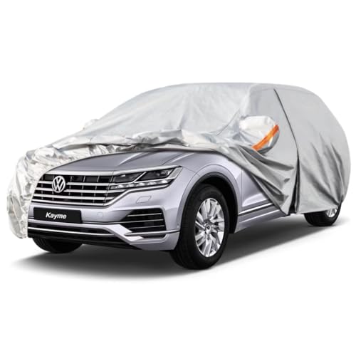 Kayme SUV Car Cover Fit for Volkswagen Touareg (2004-2018) Automobiles All Weather Waterproof, Outdoor Cover Sun Rain Protection, with Lock and Zipper
