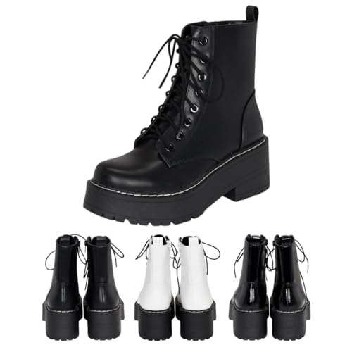 Chariot & Co Pure Women's Chunky Lug Sole Combat Lace-Up Side Zipper Fashion Ankle Boot - Stylish & Sturdy Women's Boots for Fashion and Comfort