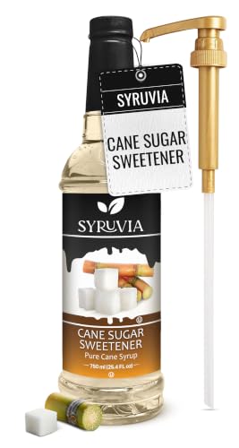 Syruvia Coffee Syrup, Cane Sugar Sweetener Flavored Syrup for Drinks, Lattes, and Desserts – 25.4 fl oz - with Pump