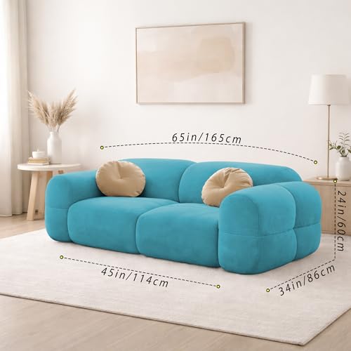 Image of Casaliving Vetras Modern Velvet Bubble Cloud Sofa, Tufted Design Upholstered 2 Seater Sofa Set for Living Room, (Turquise Colour) Premium Velvet Fabric Sofa