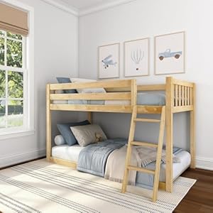 Max Lily Fundamental Twin Low Bunk Bed Kids Solid Wood Modern Bed Frame with Strong Wooden Slats Non Toxic Finishes High Weight Capacity Natural
