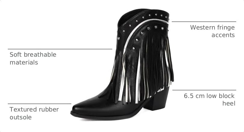 Image of Women's Western Ankle Booties Pointed Toe Cowgirl Boots with Fringe Tassels or Sparkly Rhinestone Fashion Short Boots for Casual Daily Wear
