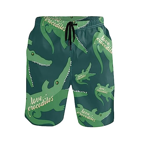 Love Crocodiles Men's Swim Trunks Beach Shorts Quick Dry Swim Board shorts Bathing Suits L