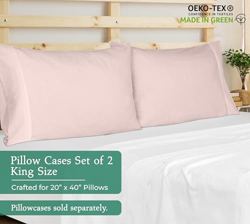 Image of Royale Linens King Pillowcase Set of 2 - Bed Pillow Cover - 20 inch x 40 inch -Pink Pillowcases - 1800 Brushed Microfiber, Wrinkle & Fade Resistant - Soft & Cozy- King Size Pillow Case (Pink)