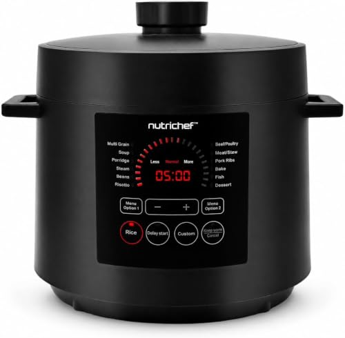NutriChef Multicuiseur Électrique 6 L 1000 W – Autocuiseur avec 14 Programmes Préréglés, Cuiseur à Riz, Mijoteuse et Cuiseur Vapeur, Écran LCD,...