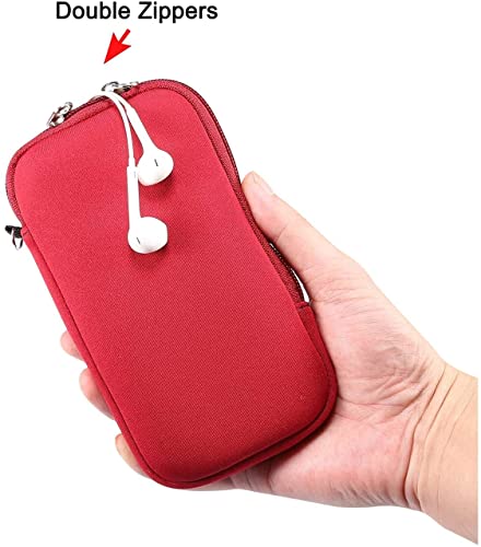 Image of Neoprene Cell Phone Pouch Sleeve Case w /Neck Lanyard for iPhone 17, 17 Pro, 17e 16e, 16 Pro, 15 14 13 12 Pro 11, Samsung Galaxy S26 S25 S24 S23 S22 S21 A10e A20e A40 (Red-M)