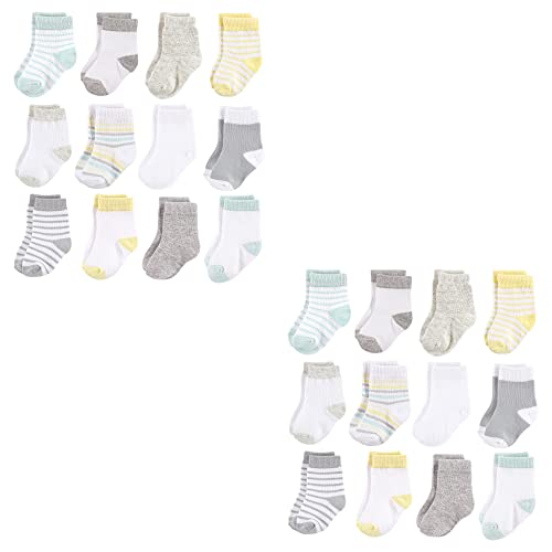 Hudson Baby Unisex Baby Cotton Rich Newborn and Terry Socks Multi-Pack, Neutral Stripe 24-Piece, 0-6 Months