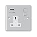 Price comparison product image AET USBCPC1GSOCWC Polished Chrome Classical 1 Gang Socket w/USB Charging Port White Insert Metal Rocker-13 Amp Single Plug Socket & USB Power Outlet