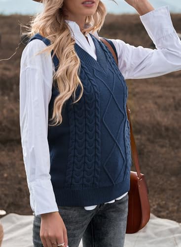 Image of EVALESS Oversized Sweater Vest for Women V Neck Sleeveless Solid Color Loose Pullover Sweater