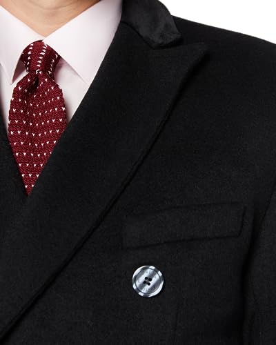 Herren schwarz Mantel Wolle & Kaschmir Toller Mantel lang zweireihig schwer warm Winte (44)