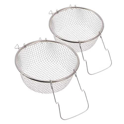 KICHOUSE 2 Piezas Cesta para Freír De Acero Inoxidable Malla Fritura Cesta De Freidora De Acero Inoxidable Cesta Freidora Redonda Cesta para Freír Alimentos Cesta De Comida Frita Plata