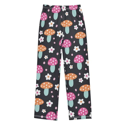 ZZXXB Mushroom Flowers Boys Long Pants Soft Trousers Elastic Waist Kids Lounge Bottoms with Pockets S-XL
