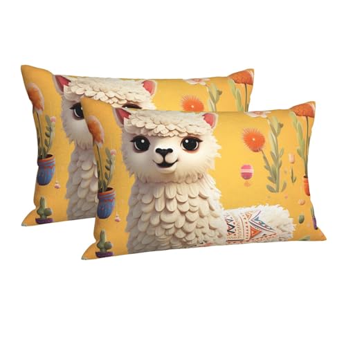Pillowcase Ultra Soft Pillow Cases with Hidden Zipper Soft Breathable Cooling Pillow Cover Standard Pillow Covers Cartoon Alpaca Cute Animal Pillowcases Queen Pillow Case for Sleeping 16"x24"