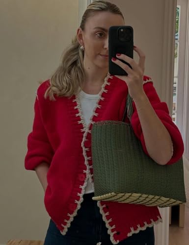 Yimoon Chunky Cardigan Sweater for Women Contrast Stitching V Neck Long Sleeve Button Down Loose Fall Knitted Sweater2