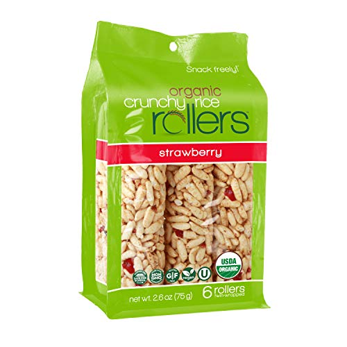 Crunchy Rice Rollers - Organic Snacks - Gluten Free - Allergy Friendly - Strawberry (4 Packs of 6 Rollers)