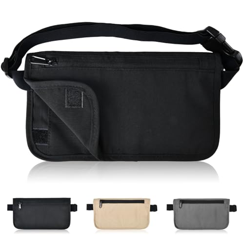 Wasenn ウエストポーチ 防盗RFID 軽量115g 大容量マルチポケット 旅行用 男女兼用 防水 防磁 ウエストバッグ 通勤 スポーツ ジッパーポケット付き (ブラック)