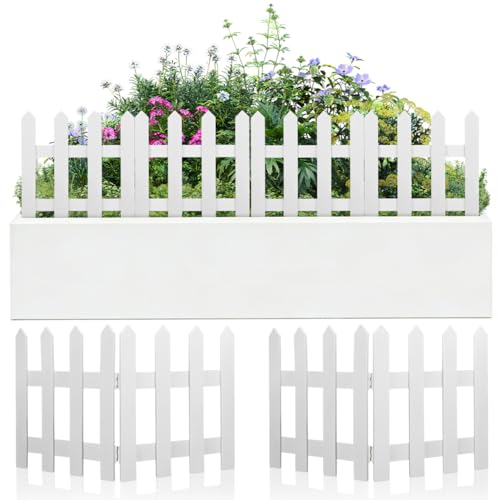 DOITOOL White Picket Fence Garden Border, Wood Decorative Garden Fence Animal Barrier Landscape Fencing Border for Dogs, Flower Bed, Yard and Patio Outdoor Decor (Total Length: 120cm, Height: 30cm)