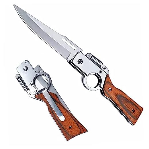 Piewry AK47 Flipper Pocket Knife, Portable Flipper Pocket Knife With Flashlight for Men, 8.5 inch Stainless Steel, Wooden handle, Flipper Pocket Knives for Hiking, Outdoor, Camping, Mens Gift