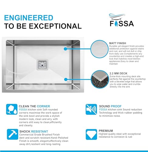 Image of Fossa 30 inchx18 inchx10 inch ๐-๐๐๐๐ ๐๐๐๐๐๐๐๐ Premium Stainless Steel Handmade Single Bowl Kitchen Sink | Scratch Resistant, Anti-Stain | Silver (Matte Finish)