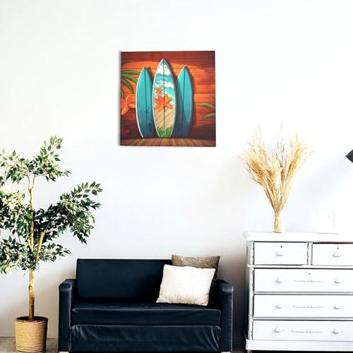 Toile planche de surf sur bois cadre mural 40x40 cm prêt à poser