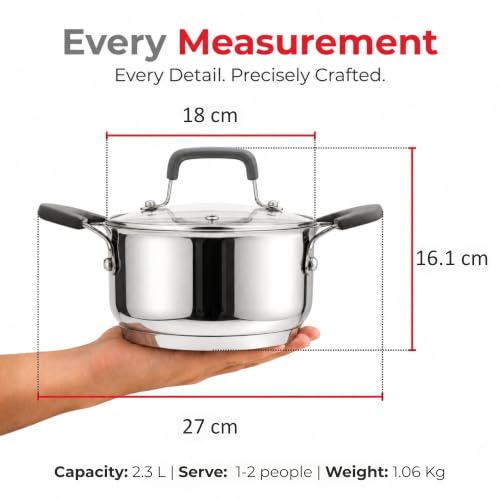 Image of Vinod Tivoli Stainless Steel Saucepot with Glass Lid - 18 cm, 2.3 litres