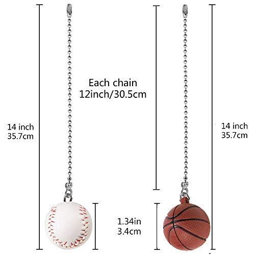 Image of Ceiling Fan Chain Pulls Decorative Extension 12 Inches Baseball and Basketball Extender Ornaments Pendant Fan Pulls Set for Ceiling Light Lamp Fan Chain(Nickel)
