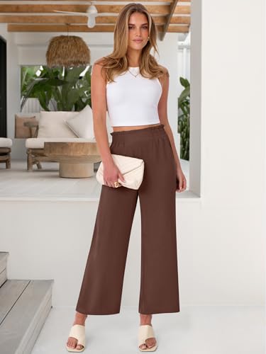 Image of ANRABESS Womens Wide Leg Palazzo Pants Summer Beach High Waisted Cropped Flowy Pants 2026 Dressy Casual Trousers with Pockets